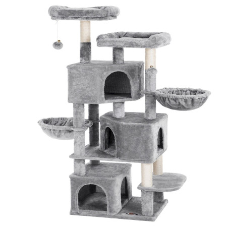 FEANDREA Grand Arbre à Chat avec 3 Niches 164 cm Gris Clair PCT98W