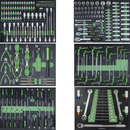 Profi Werkstattwagen Einlagen Set Werkzeugeinlagen bestückt 6 Stück grün