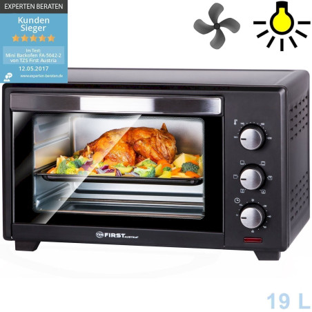 TZS First Austria FA-5042-2 19 L Mini-Backofen mit Krümelblech 1380 Watt | Pizzaofen Innenlicht | Umluft