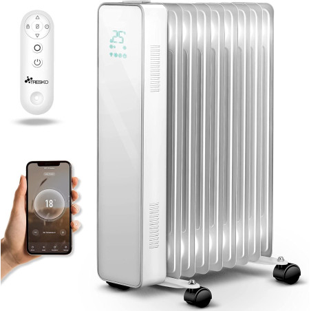 TRESKO Ölradiator Heizung elektrisch Thermostat 2000W mit WiFi Weiß