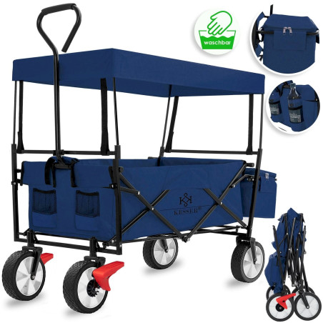 KESSER Bollerwagen faltbar mit Dach - bis 100 kg Tragkraft - Blau-Navy