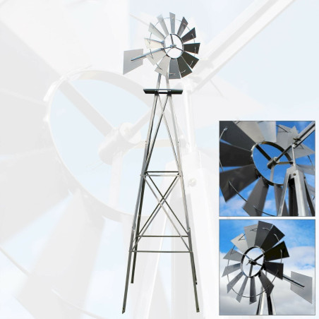 WilTec 51798 US Windrad 245cm silberfarben Windmühle Windspiel Kugellager Mühle