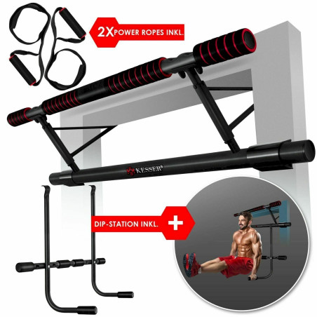 KESSER® Barre de traction 4 en 1 avec station DIP & Power Ropes ROUGE