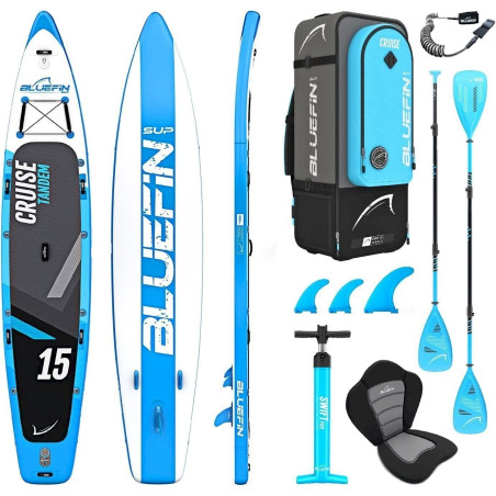 Bluefin Croisière Tandem Position Haut Paddle Board & Kayak Kit 15' (456cm) - Bleu