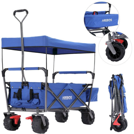 Arebos Chariot de transport pliable avec toit | Chariot à outils | Bleu