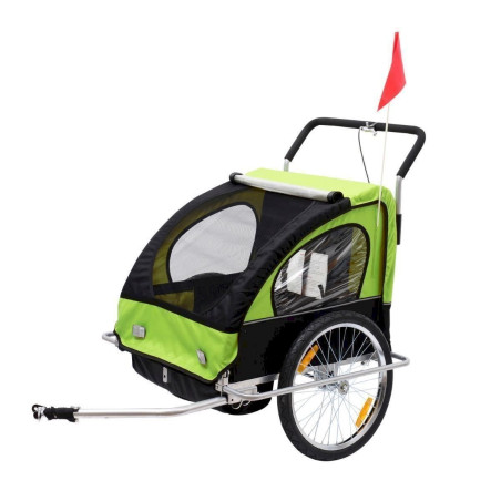 Homcom Remorque vélo pour enfant 2 en 1 vert/noire