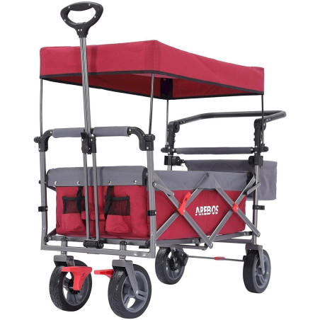 Bollerwagen Premium faltbar mit Dach rot/grau