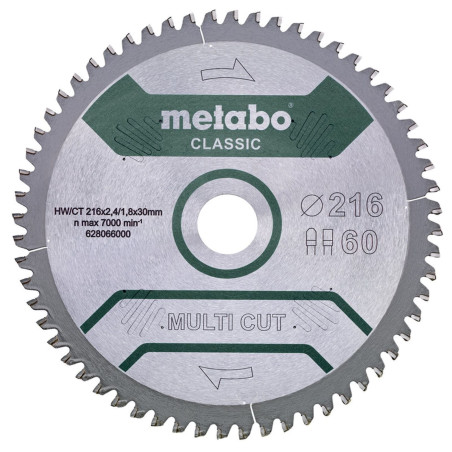 Metabo Kreis­sä­ge­blatt Multi Cut, 628066000, 216 x 30mm, 60 Zähne, für Holz, Kunst­stoff, Metall