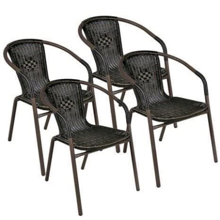 Nexos 4er Set Bistrostuhl Stapelstuhl Balkonstuhl Poly Rattan Gartenstuhl Terrasse Stuhl braun