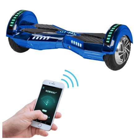 ROBWAY W2 Hoverboard für Erwachsene & Kinder, 8 Zoll Self-Balance-Scooter, Bluetooth-App, 700 Watt, Blau Chrom