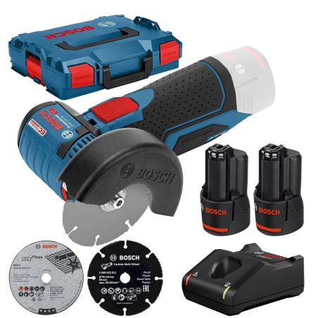 Bosch Akku-Winkelschleifer GWS 12V-76 Professional 12 V / 2x 3,0 Ah Akku + Zubehör-Set in L-Boxx - 06019F200B