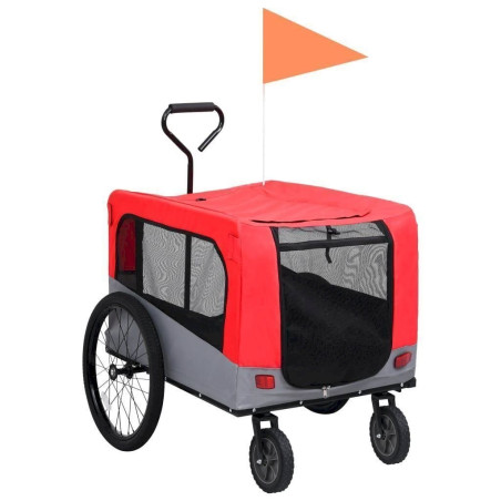 Remorque de vélo/poussette 2 en 1 pour chien Rouge et gris