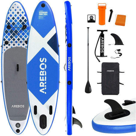 Planche de surf gonflable 320cm - Double couche - Pagaie en aluminium - Pompe haute pression - Sac de transport, bleu