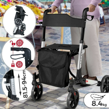 Jago Rollator pour Personnes Agées - Déambulateur à 4 Roues Pliable noir