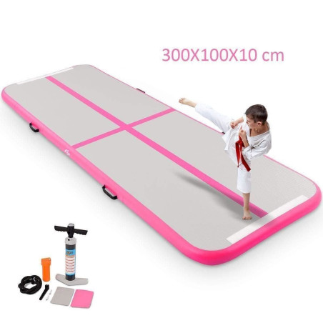 COSTWAY Air Track Aufblasbar Gymnastikmatte Tumbling Matte Air Bodenschutzmatte für Gym Training 300X100X10CM, Rosa