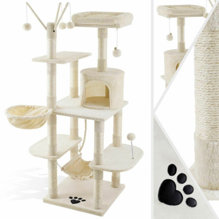 LovPet Arbre à chat Beige 149cm avec hamac, troncs en sisal, stable