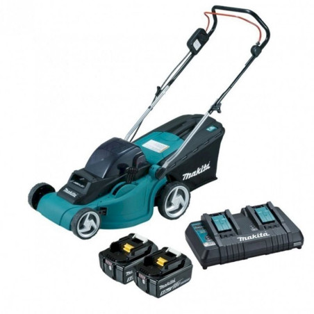 MAKITA Ak­ku-Ra­sen­mä­her DLM382PT2 2x18Volt mit 2Stk 5Ah Akku und Dop­pel­la­de­ge­rät im Karton