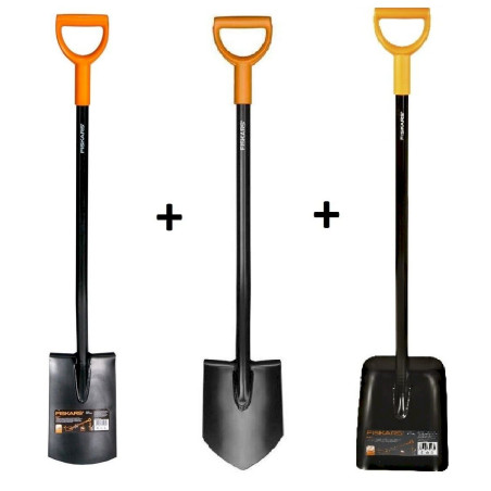 Fiskars Gartenspaten Spits + Gartenspaten Rund + Schaufel