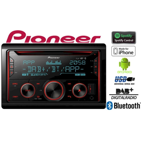 Pioneer FH-S820DAB 2-DIN-CD-Tuner mit DAB/DAB+, Bluetooth, RGB-Beleuchtung, USB, Spotify, Apple + Android-Smartphones