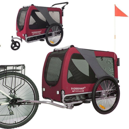 DOGGYHUT Premium XL 2en1 Remorque de vélo et buggy pour Chien rouge