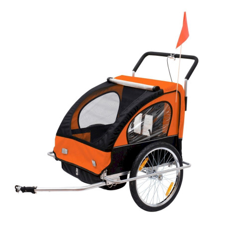 Homcom Remorque vélo pour enfant 2 en 1 orange/noire