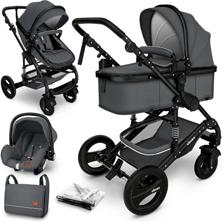 KIDUKU 3 in 1 faltbar Kinderwagen Komplettset anthrazit/schwarz