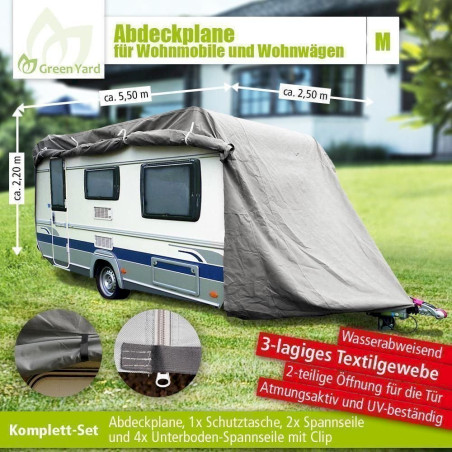 GreenYard Abdeckplane Wohnwagen Wohnmobil Schutzhülle M 550x250x220cm Abdeckung