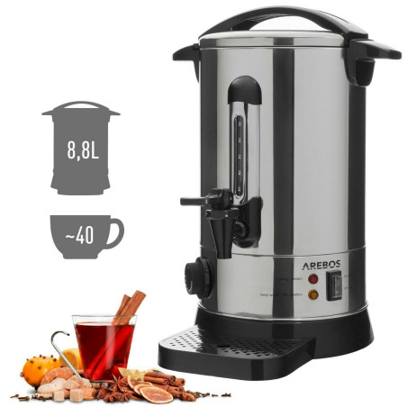 AREBOS Marmite à vin chaud 950W acier inoxydable avec thermostat 8,8 L