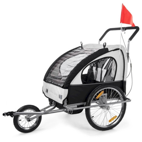 SAMAX Remorque Vélo conver­tible Jogger 2en1 en Blanc/Noir - Silver Frame