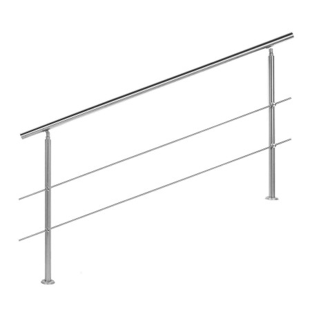 WilTec 60116 Treppengeländer Edelstahl 2 Querstäbe 180cm Brüstung Handlauf Geländer Treppe