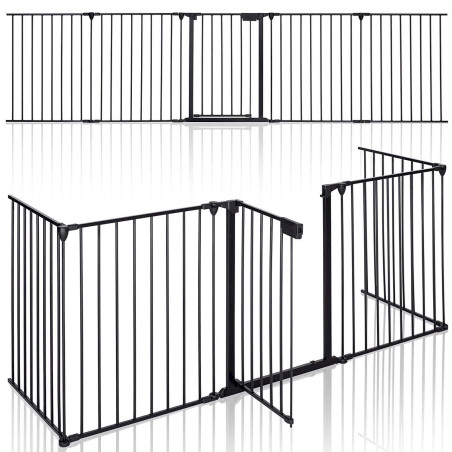 Barrière de sécurité de cheminée métal pliable 300cm noir - 5 éléments avec porte