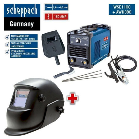 SCHEPPACH SET WSE1100 Schweißgerät Inverter 160A inkl. Zubehör und Schweißhelm