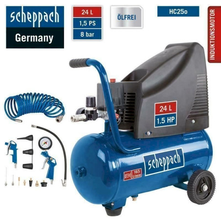 Scheppach 8bar Druckluft Kompressor HC25o Set+ Spi­ral­schlauch+ Zu­be­hör 96 dB(A)