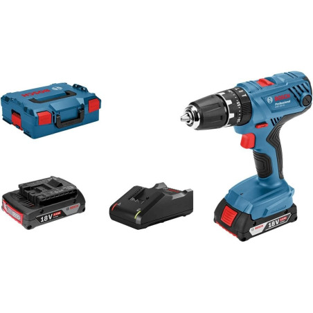 Bosch Blau Pro­fes­sio­nal GSB 18V-21 Ak­ku-Schlag­bohr­schrau­ber mit 2 x 18 V / 2,0 Ah Akku - in L-BOXX - 06019H1107