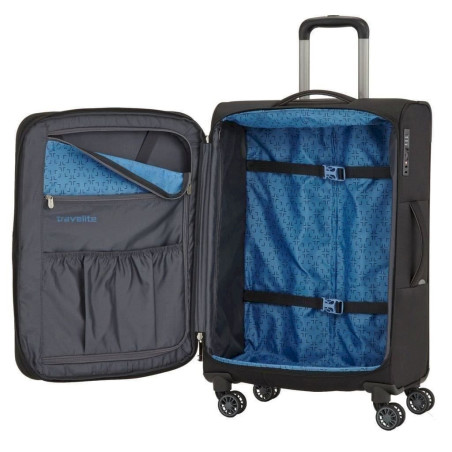 Travelite Capri 4-Rol­len-Trol­ley L 76 cm er­wei­ter­bar - schwarz