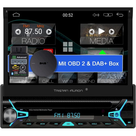 Tristan Auron BT1D7022A Autoradio + OBD 2 und DAB+ Box, Android 10.0, 7'' Touchscreen