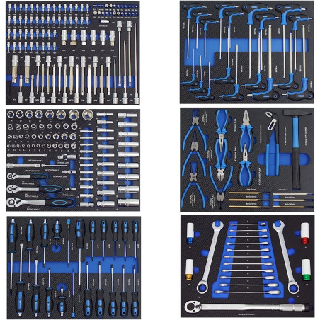 TrutzHolm Profi Werkstattwagen Einlagen blau Werkzeugeinlagen 520x400mm bestückt 6 Stück