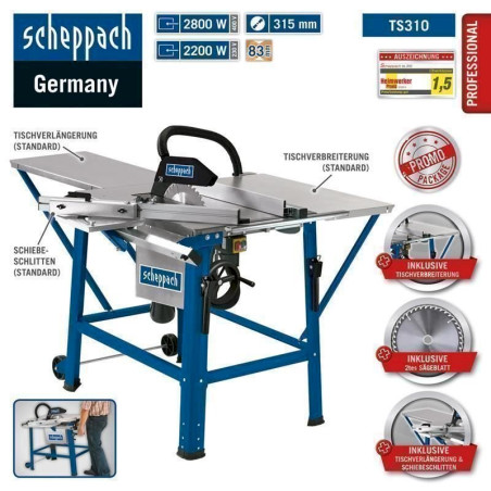 SCHEPPACH Scie circulaire sur table inclinable 315 mm 2200 W 230 V TS310