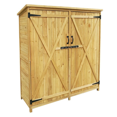 Armoire de jardin 2 Portes 1350x500x1540 mm Bois d'épicéa Toit goudron 51061