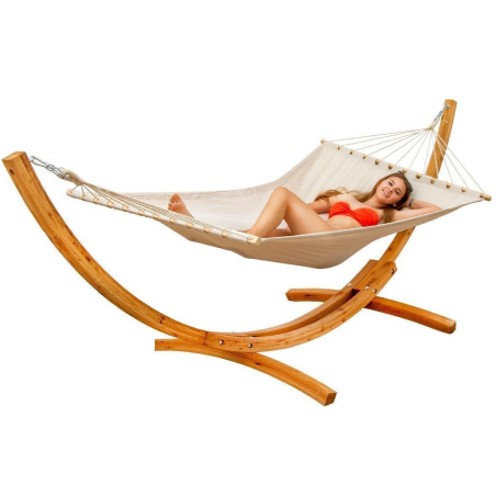 Hamac XXL avec Support en Bois Naturel Chaise Longue Suspendue pour Jardin