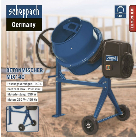 SCHEPPACH Mix 140 L Betonmischer Mörtelmischer Zementmischer Betonmischmaschine