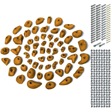 ALPIDEX 60 Klettergriffe Klettersteine inklusive Schrauben und Einschlagmuttern, Gelb-Meliert