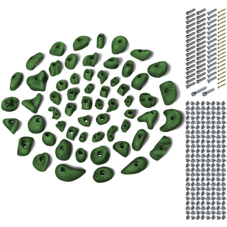 ALPIDEX 60 Klettergriffe Klettersteine inklusive Schrauben und Einschlagmuttern, Grün-Meliert