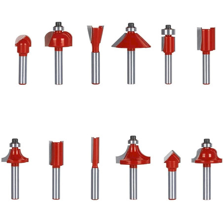 F lintronic Fräser Set, 8MM Fräsen Werkzeug Set 12-tlg Holzkoffer Geschmiedeter Werkzeugstahl Oberfräser Holzschneider