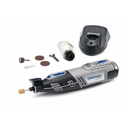 Dremel Akku Multifunktionswerkzeug 8220-1/5 mit Akku, Ladgerät, 5x Zubehör, Schutzhaube, Karton (12 Volt, 2,0 Ah,