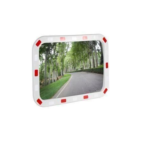 WilTec 60919 Miroir de sécurité 40x60cm incassable avec bandes réfléchissantes blanc-rouge