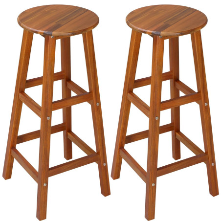 Deuba 100696 2x Tabourets de bar en bois-Assise ronde repose-pied 76x34x34cm Tabouret bistrot