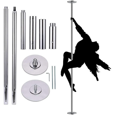 Barre de danse professionnelle statique & spinning, 45 mm - réglable en hauteur de 2,23 m à 2,82m - avec kit d'outils