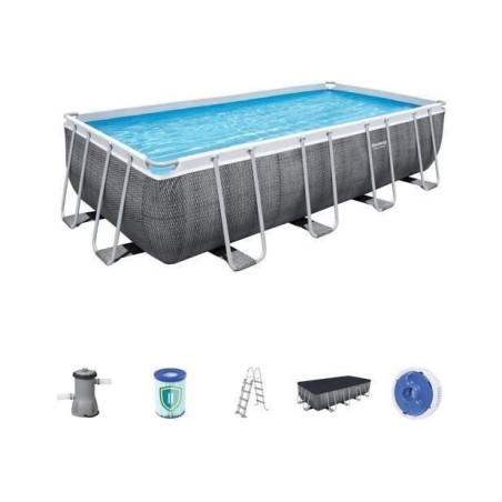 Bestway Power Steel Frame Pool Kom­plett-Set, eckig, mit Fil­ter­pum­pe, 488x244x122cm