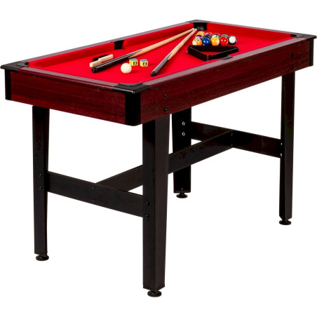 Table de Billard COMPACT 4ft + accessoires, 122x61x76cm bois foncé/rouge